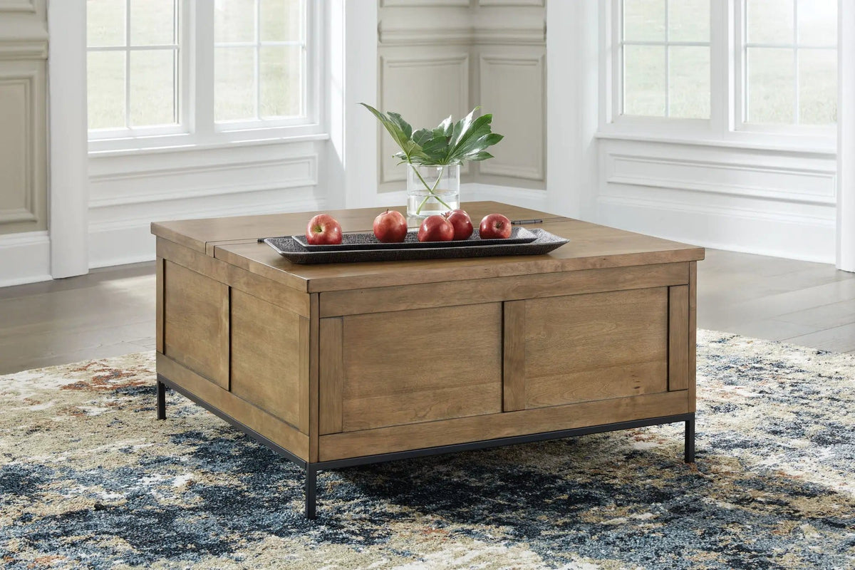 Torlanta Lift Top Cocktail Table | 36 x 36 x 18.5 in | Solid Wood & Steel | Brown