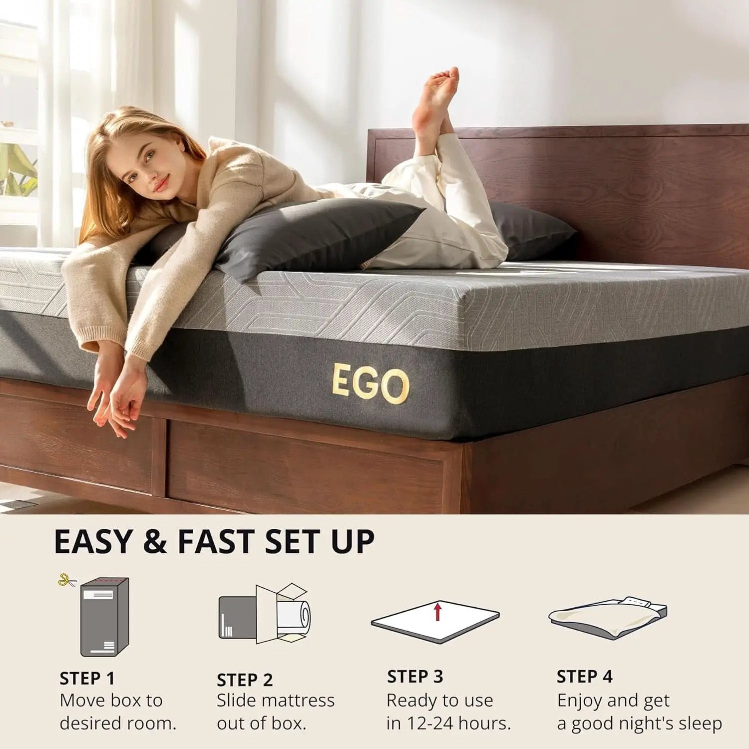 Queen Memory Foam Mattress Charcoal Premium Orthopedic from PriceLows™