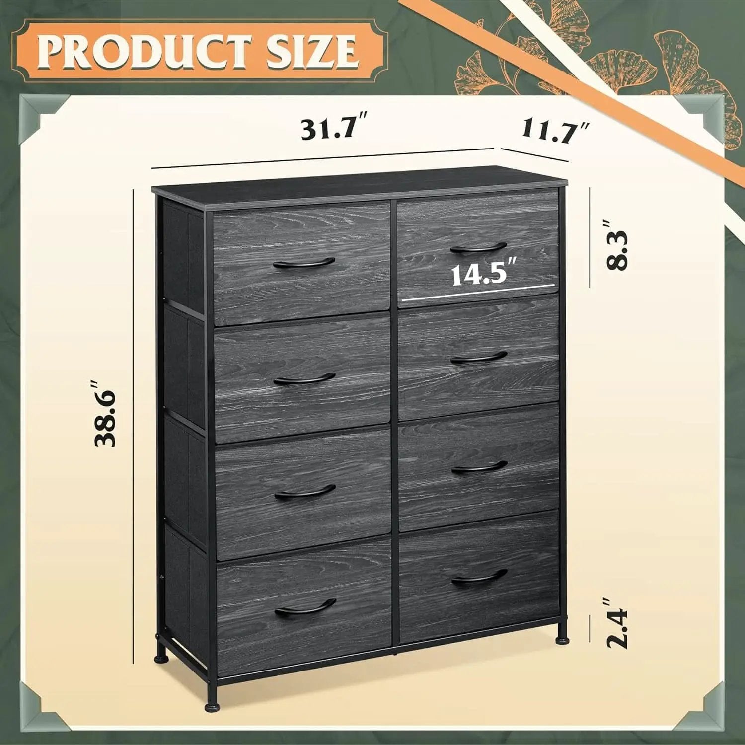 Tall Fabric Dresser With 8 Drawers In Charcoal Black Wood Grain from PriceLows™