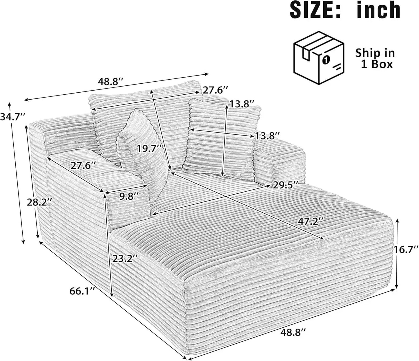 Oversized Chaise Lounge With Deepseat Corduroy Upholstery from PriceLows™