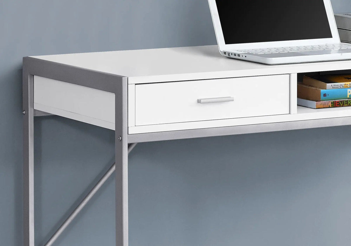 Computer Desk | Two Storage Drawers | Open Shelf | Square Metal Legs