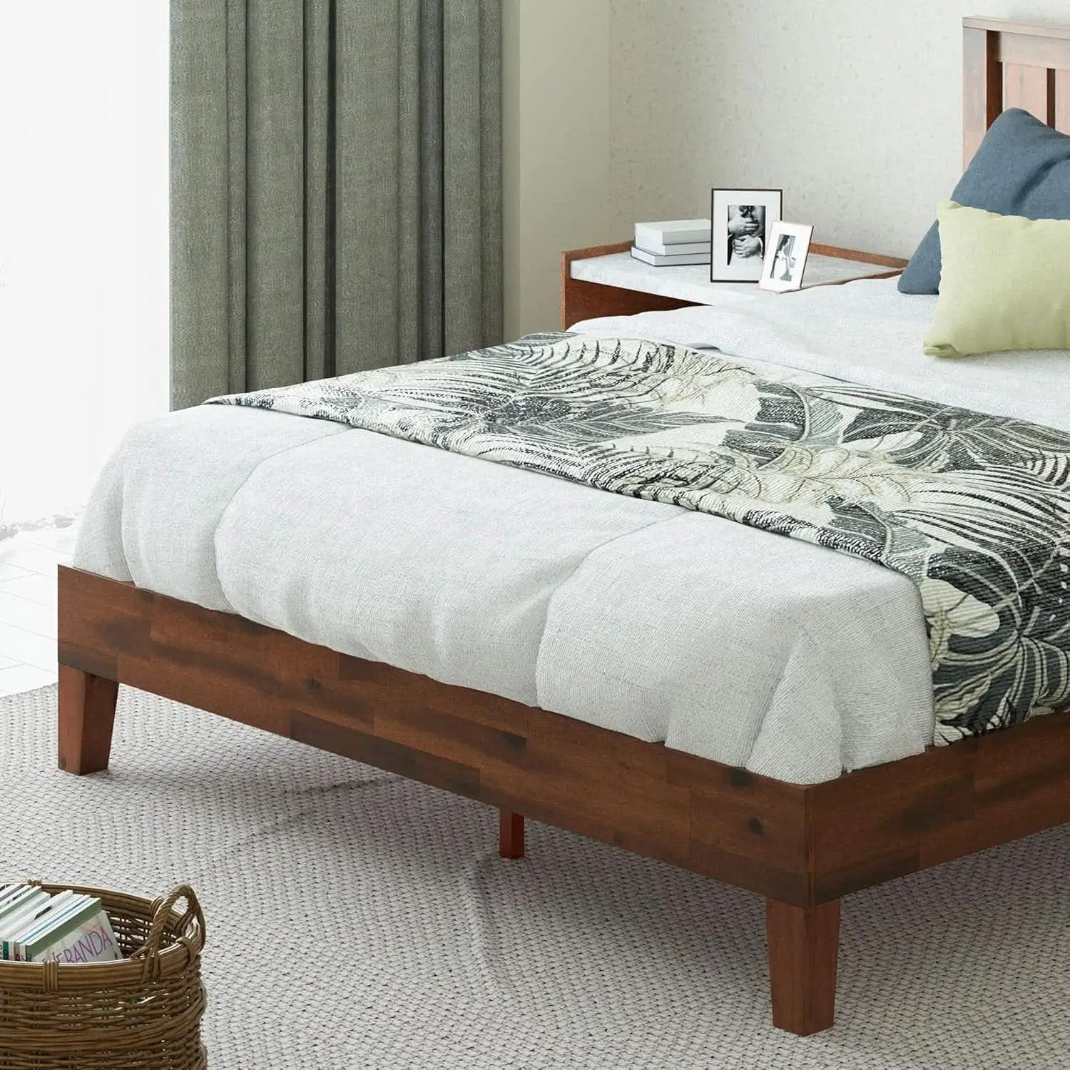 Queen Wood Platform Bed Frame With Headboard And Slats from PriceLows™