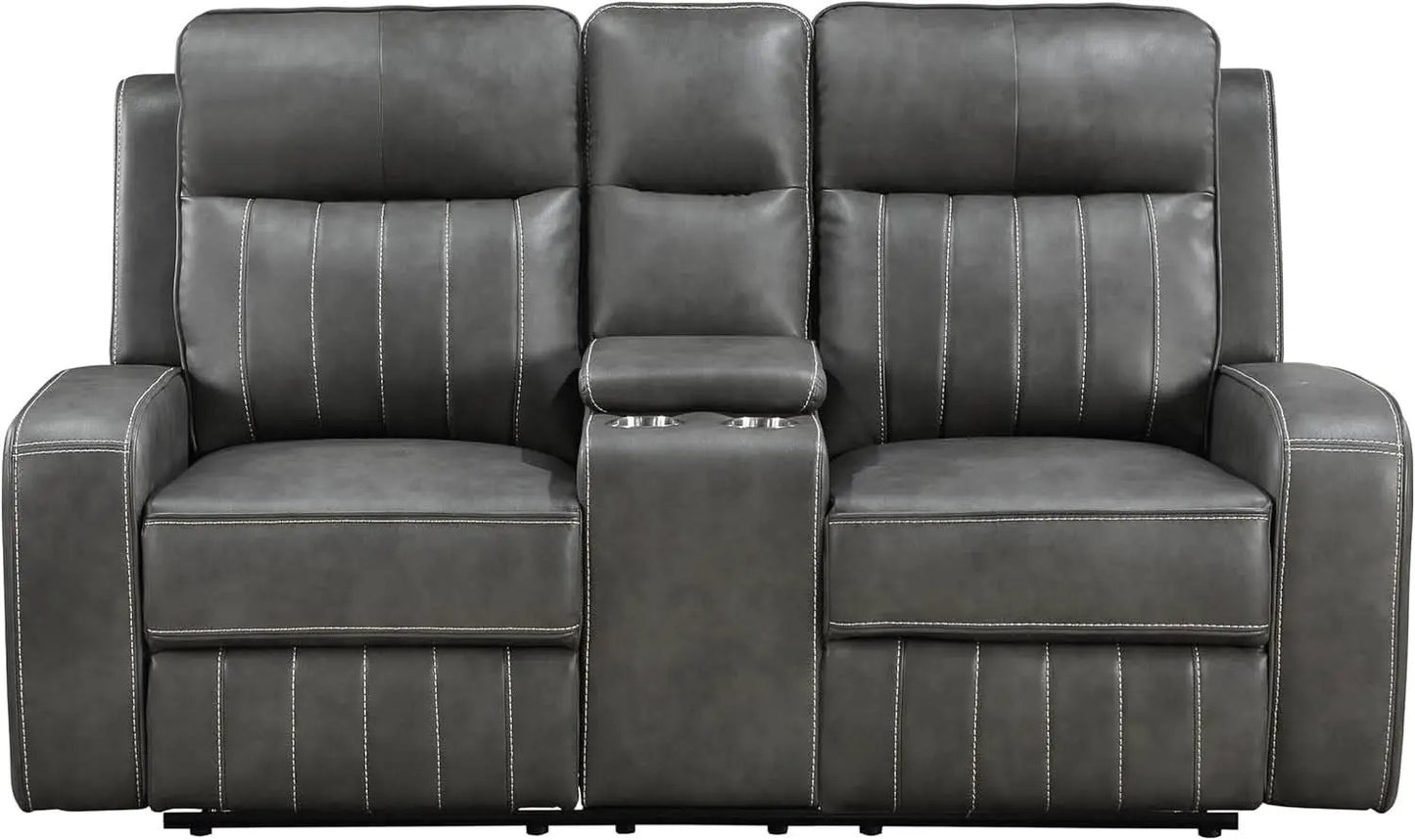 Gray Faux Leather Reclining Loveseat With Manual Recline from PriceLows™