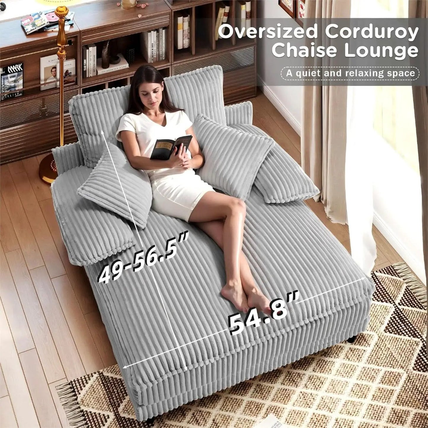 Cream Gray Oversized Chaise Lounge Adjustable Backrest from PriceLows™