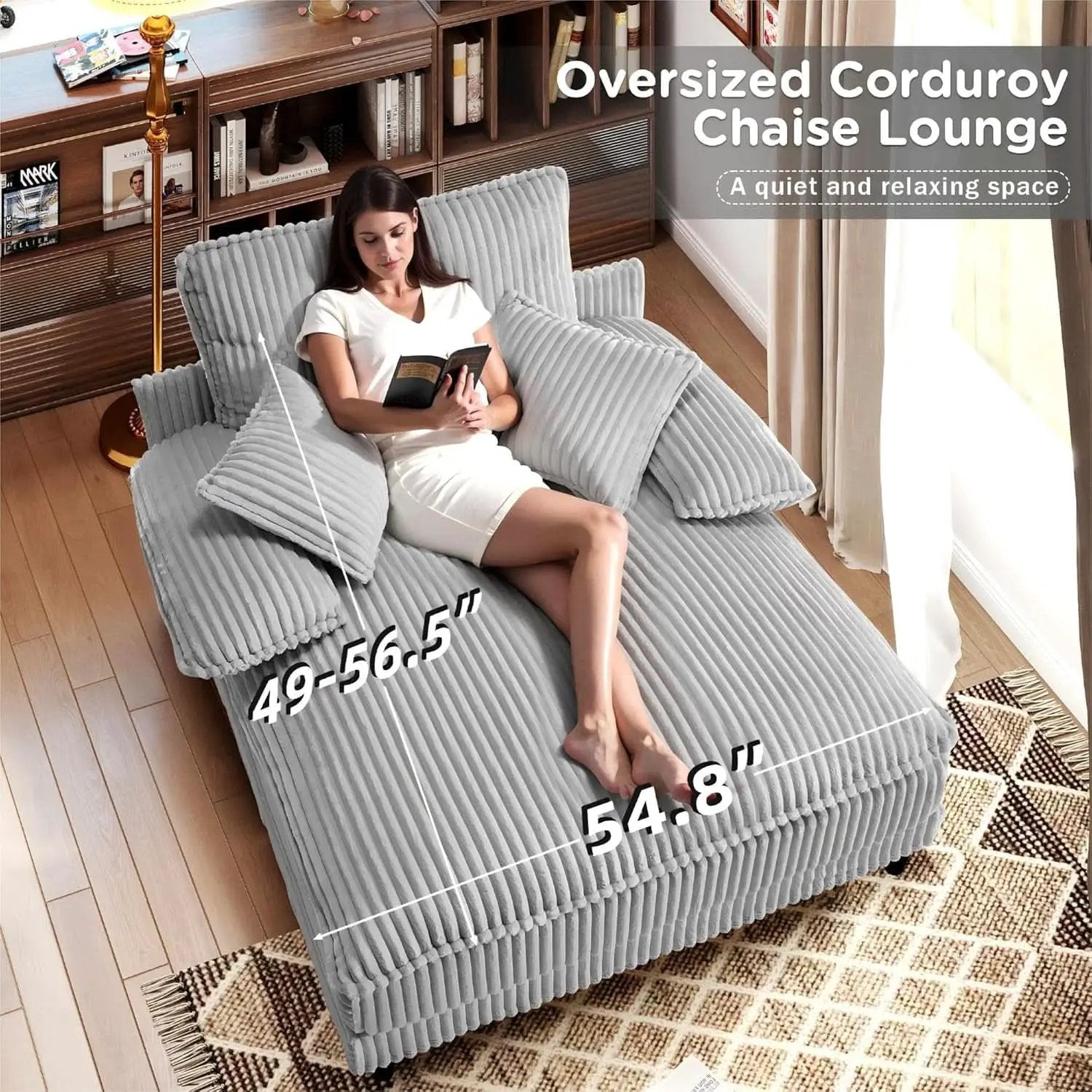 Cream Gray Oversized Chaise Lounge Adjustable Backrest from PriceLows™