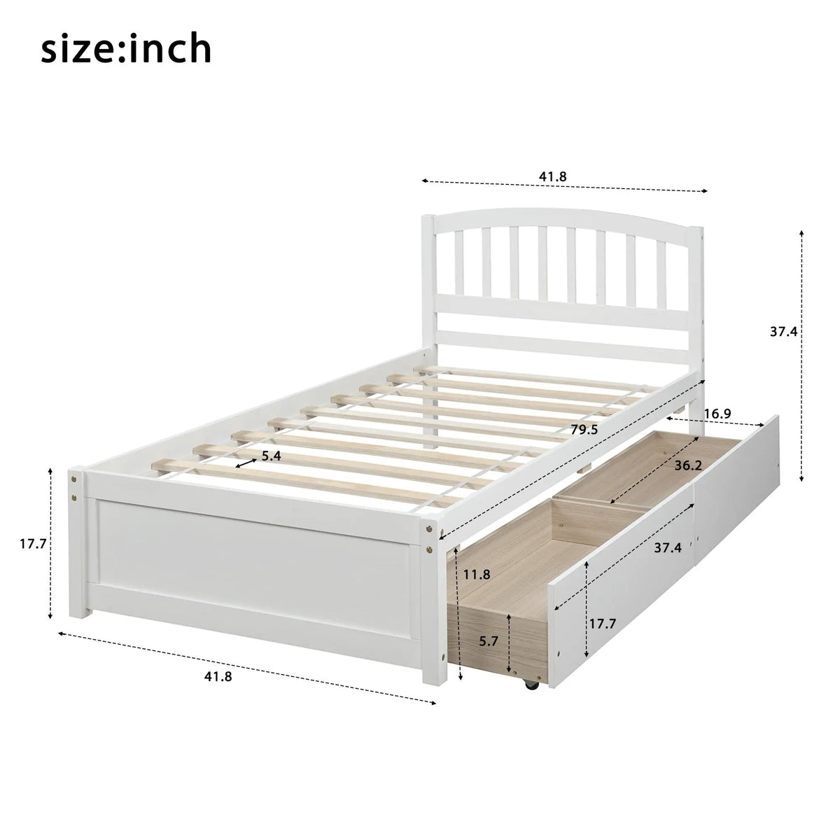 Platform Storage Bed | Wood Frame | Two Drawers | Headboard And Footboard
