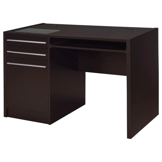 Halston 47-inch 2-drawer Office Desk with Cabinet | 47.25 x 23.5 x 30.75 in | Tempered Glass | Cappuccino