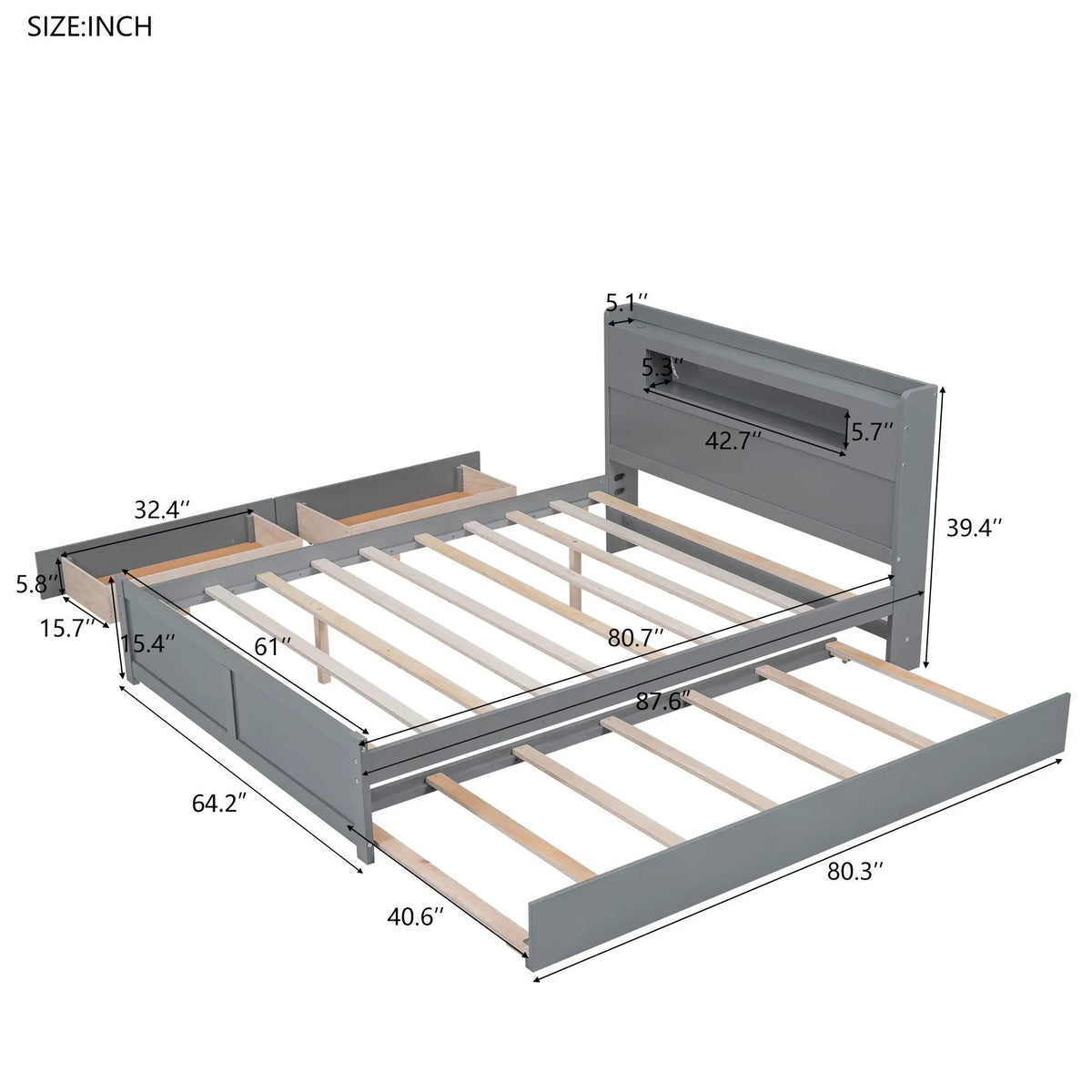 Storage Platform Bed | Color Changing LED Lights | Twin Trundle | 2 Drawers