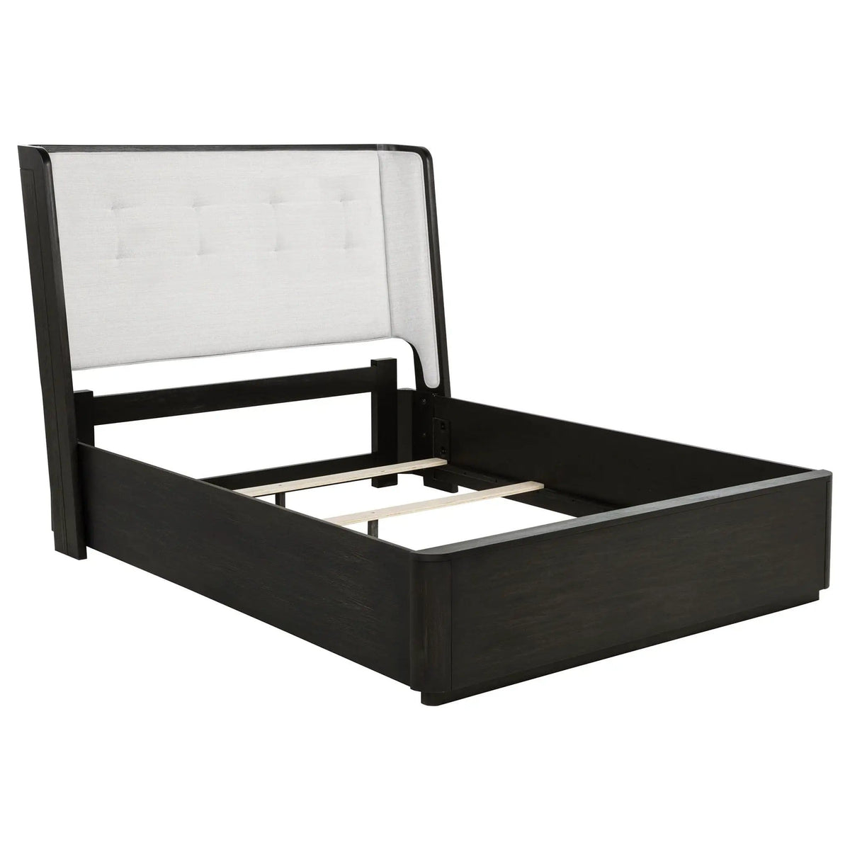 Leandro 55-inch Queen Wingback Bed Burnished | 65 x 87 x 54.75 in | Engineered Wood & Fabric | Black