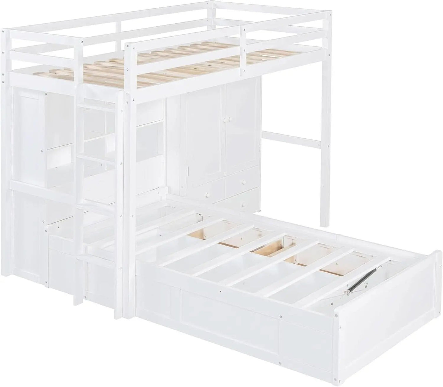 White Twin Over Twin Bunk Bed With Drawers And Wardrobe from PriceLows™