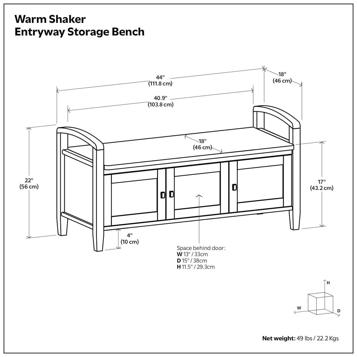 Warm Shaker Handcrafted Entryway Storage Bench | 2 Pieces | Solid Wood | Home
