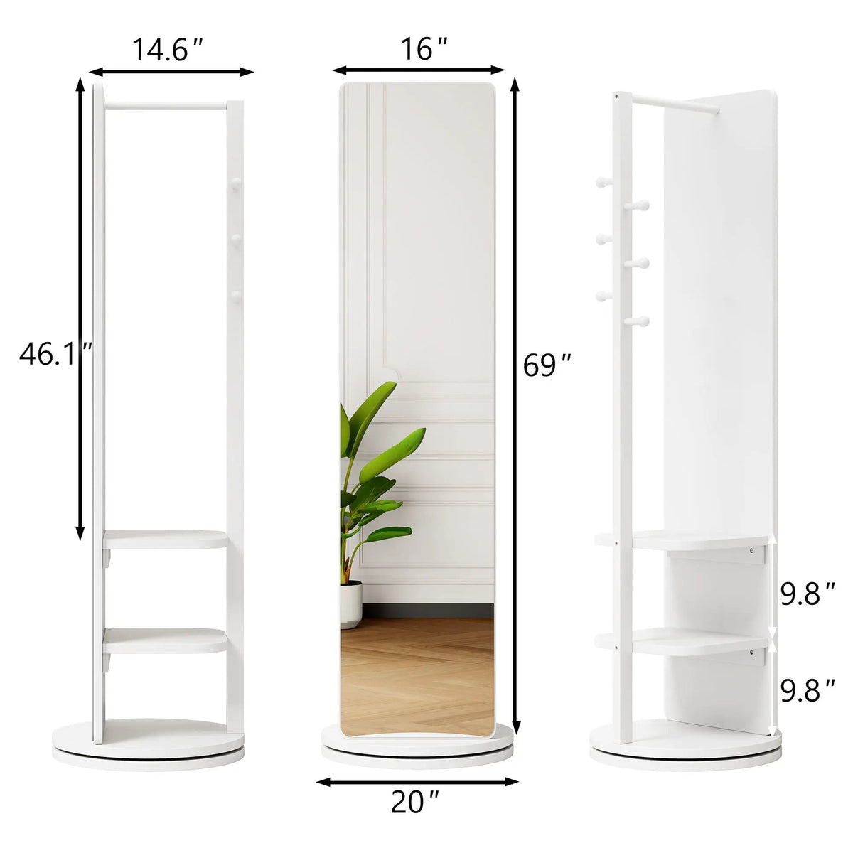 Full Length Mirror | 360 Rotation Design | Solid Wood Rack