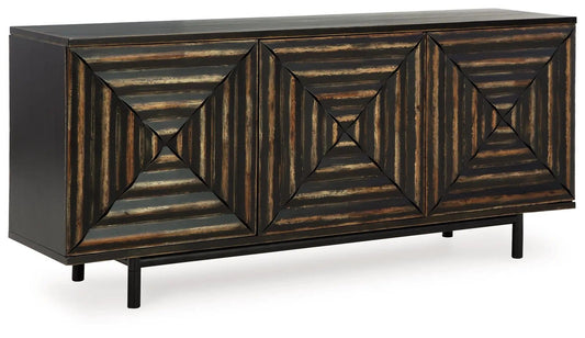 Fair Ridge Accent Cabinet | 72.13 x 18.25 x 31.88 in | Engineered Wood & Metal | Distressed Black