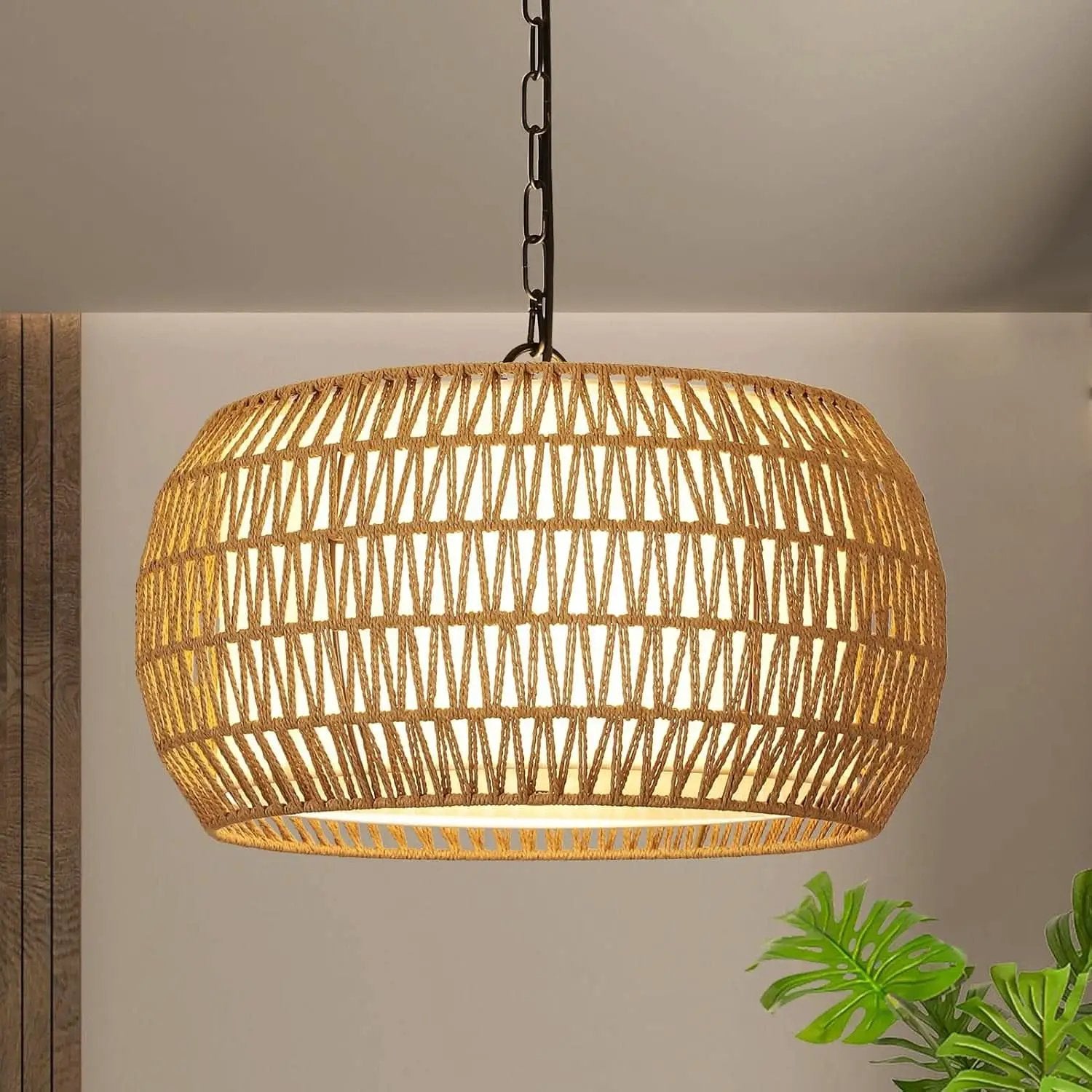 Rattan Farmhouse 5 Light Chandelier With Fabric Shade from PriceLows™