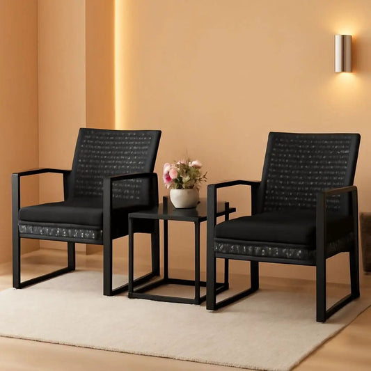 Three Piece Wicker Patio Bistro Set With Coffee Table Black Frame For Balcony Porch And Garden Outdoor from PriceLows™