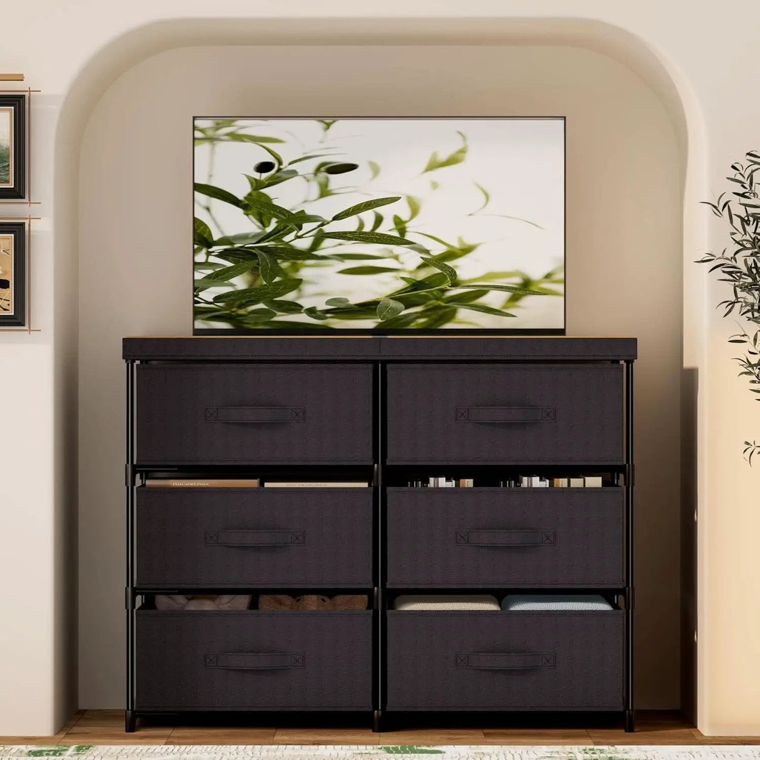 Fabric Dresser With Six Drawers Metal Frame And Wooden Top from PriceLows™