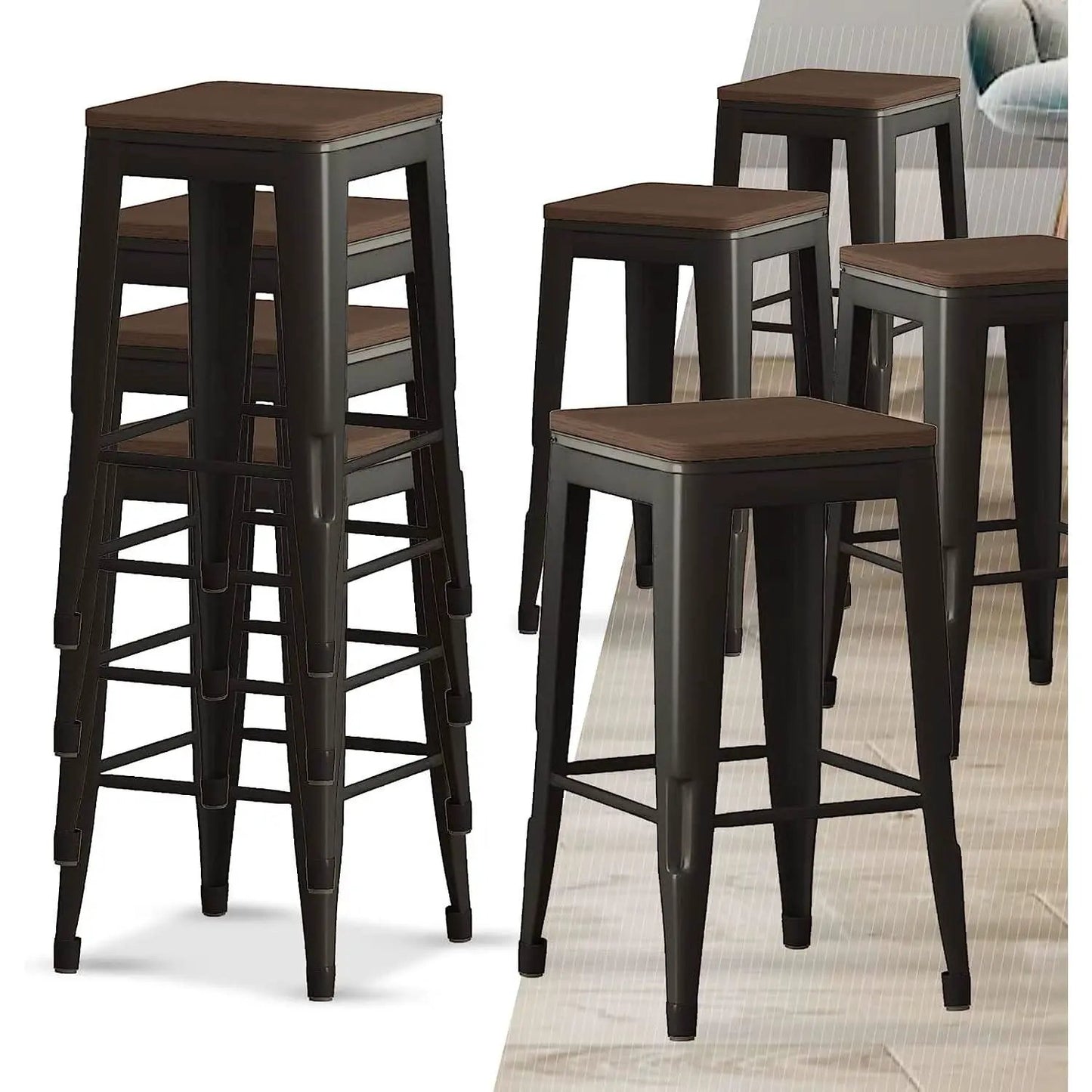 Square Metal Bar Stool Set Of 2, Stackable, 330 Lb Capacity from PriceLows™