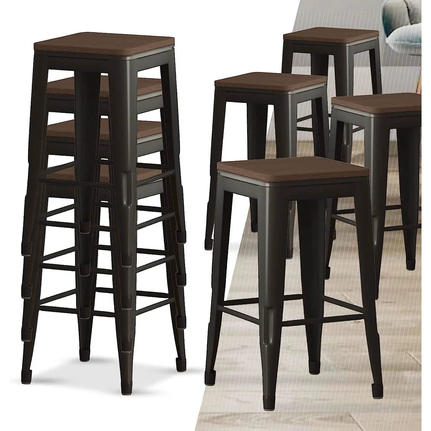 Square Metal Bar Stool Set Of 2, Stackable, 330 Lb Capacity from PriceLows™