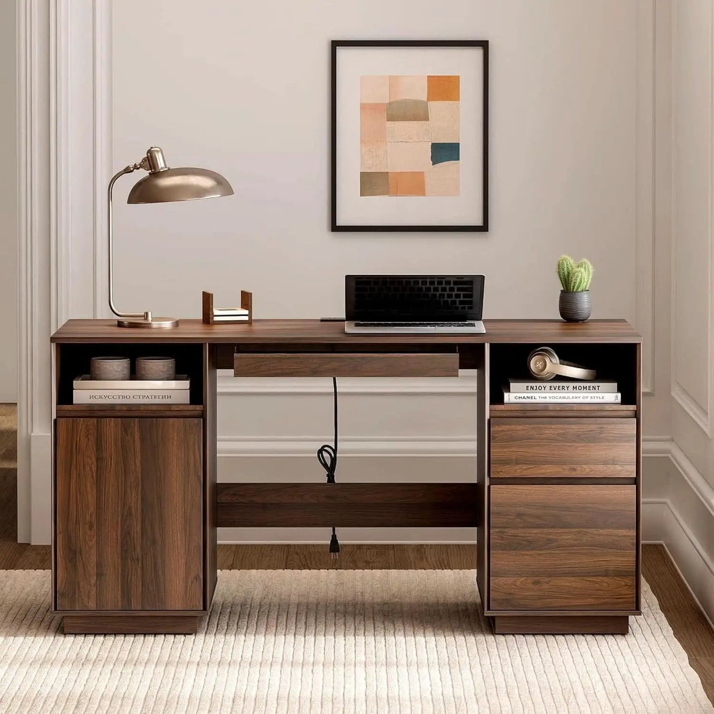 Farmhouse Executive Desk With Charging Station Brown from PriceLows™