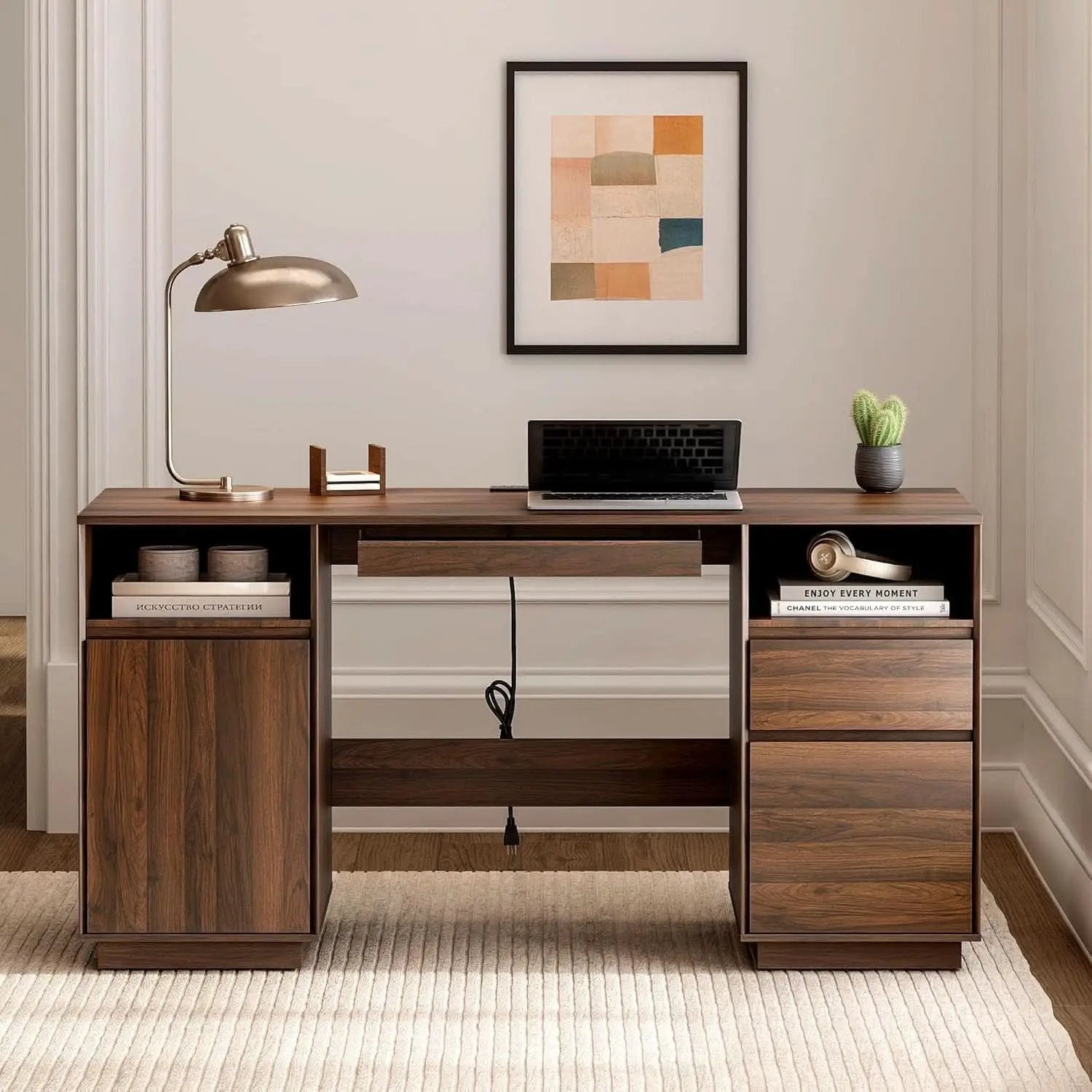 Farmhouse Executive Desk With Charging Station Brown from PriceLows™