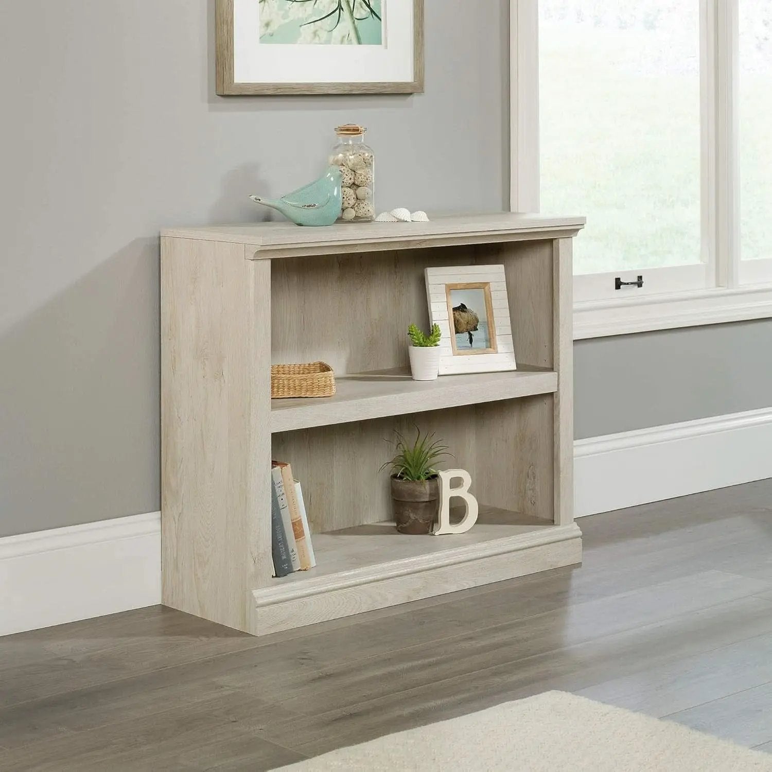 2 Tier Wooden Bookcase Chalked Chestnut Finish Multipurpose For Home Office Living Room from PriceLows™