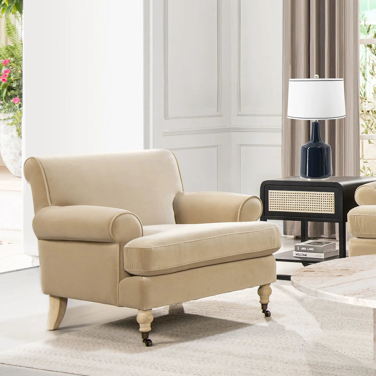 Alana Lawson Accent Arm Chair | Casters | Kiln-Dried Solid Wood Frame | Artisan Crafted