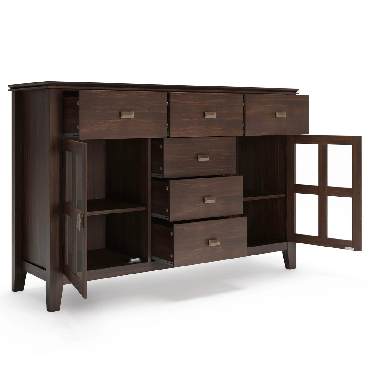 Artisan Sideboard Buffet | Handcrafted Solid Wood | 6 Center Drawers | Metal Glides
