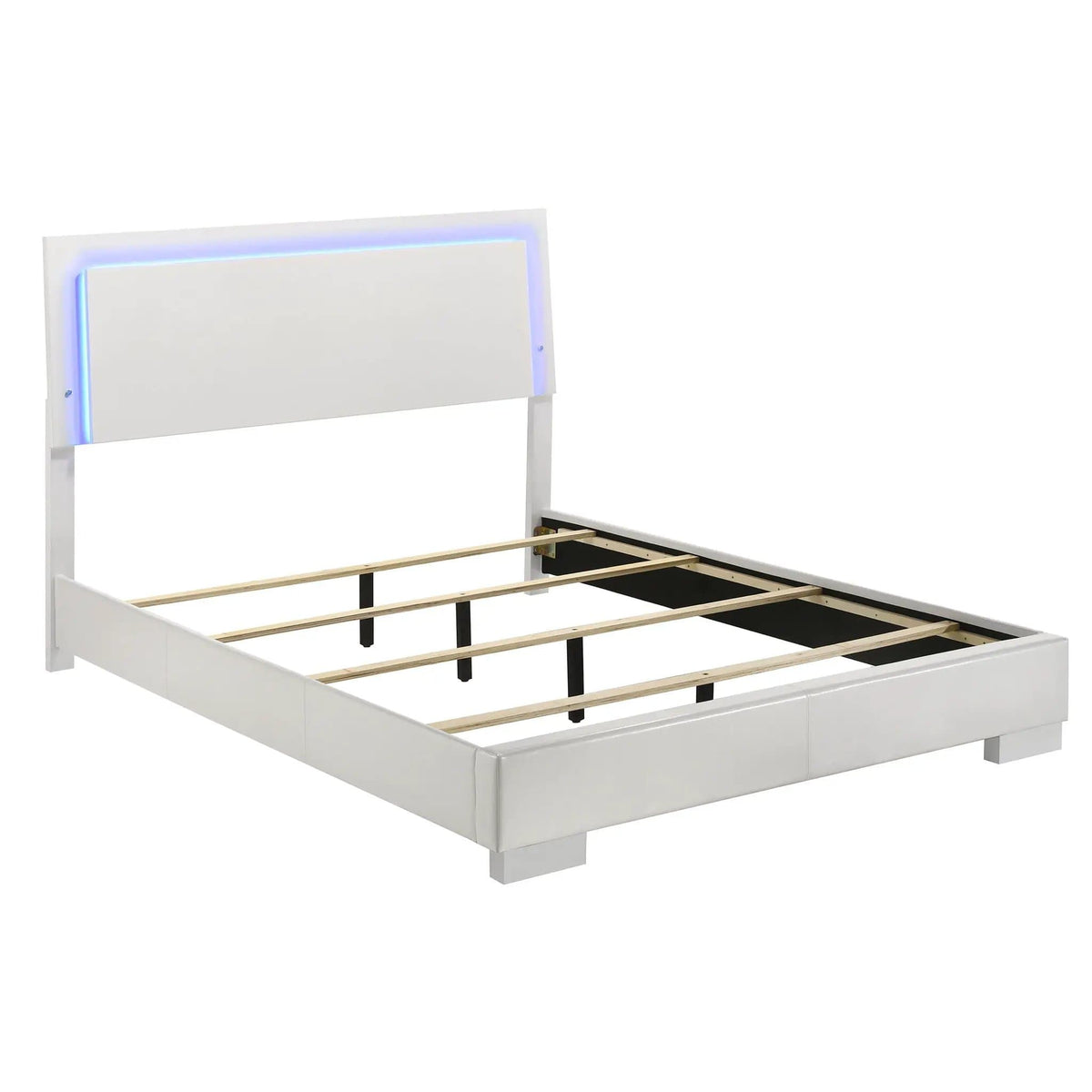 Felicity 4-piece Queen Bedroom Set White High Gloss | 4-Piece Set | Faux Leather & Metal | Bedroom