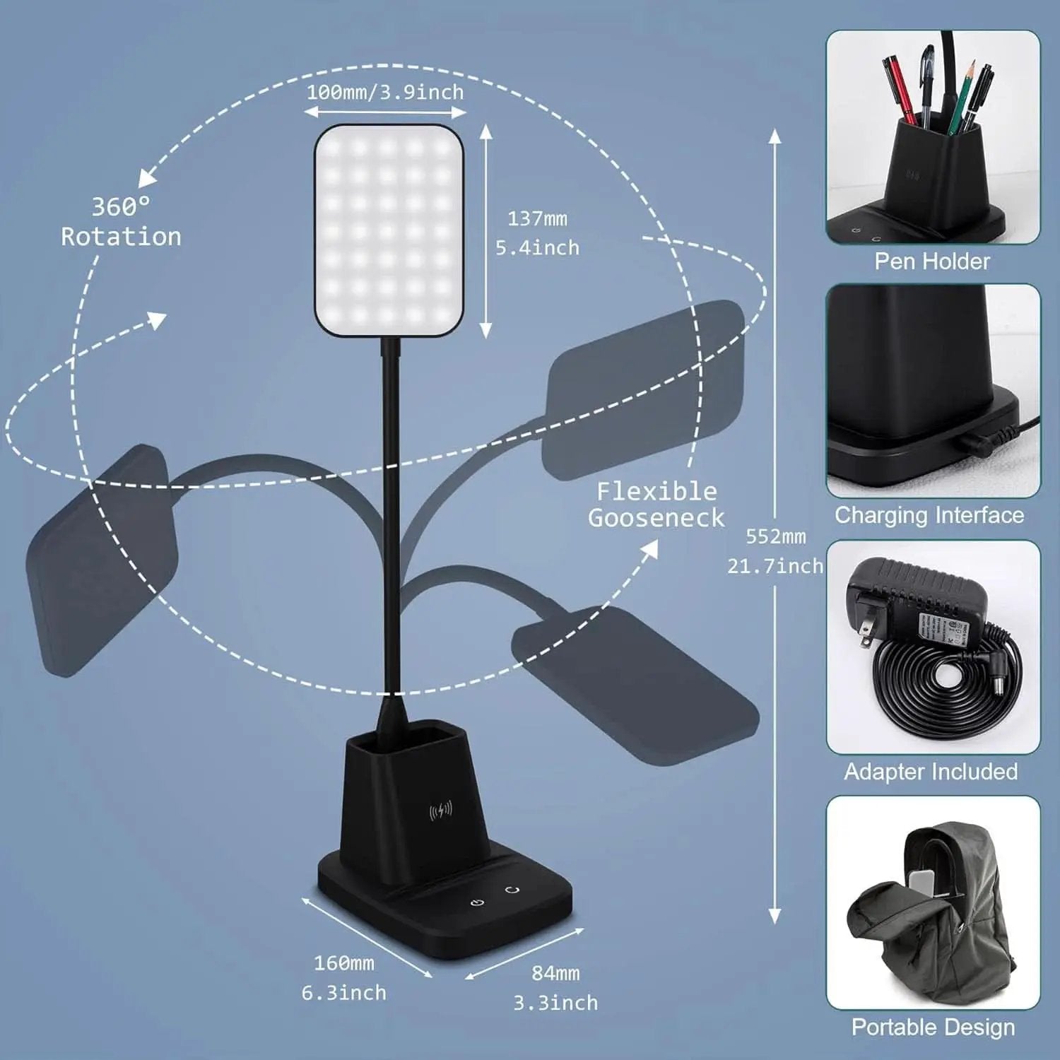 LED Desk Lamp With Wireless Charger Black For Home Office from PriceLows™