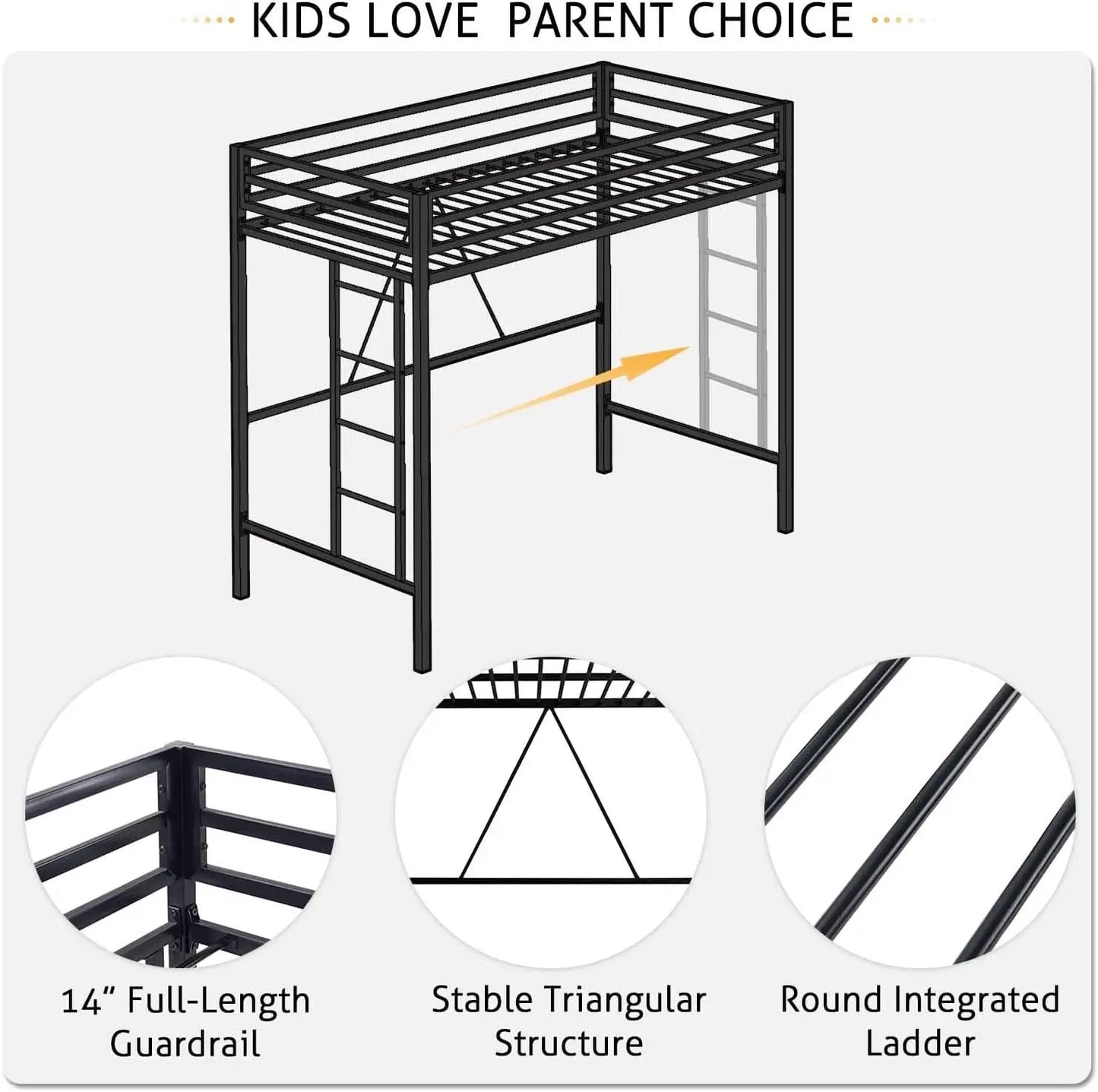 Loft Bed Twin Size Black With Ladder And Guardrail from PriceLows™