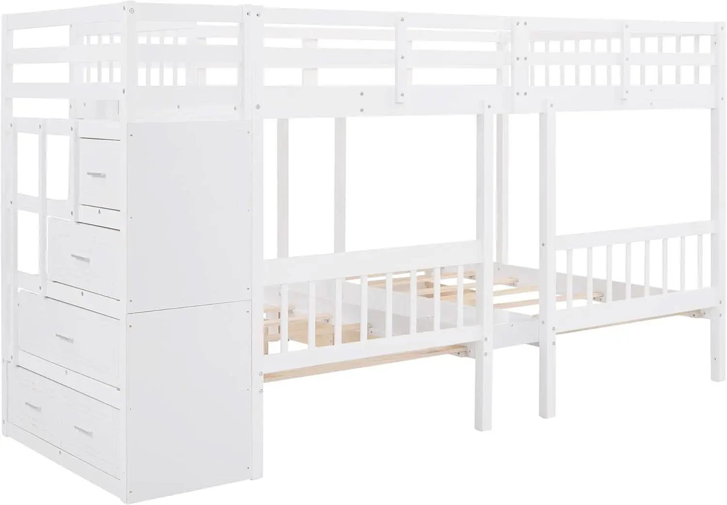 White Triple Bunk Bed With Storage Staircase Full Over Twin And Twin Bunk Bed from PriceLows™