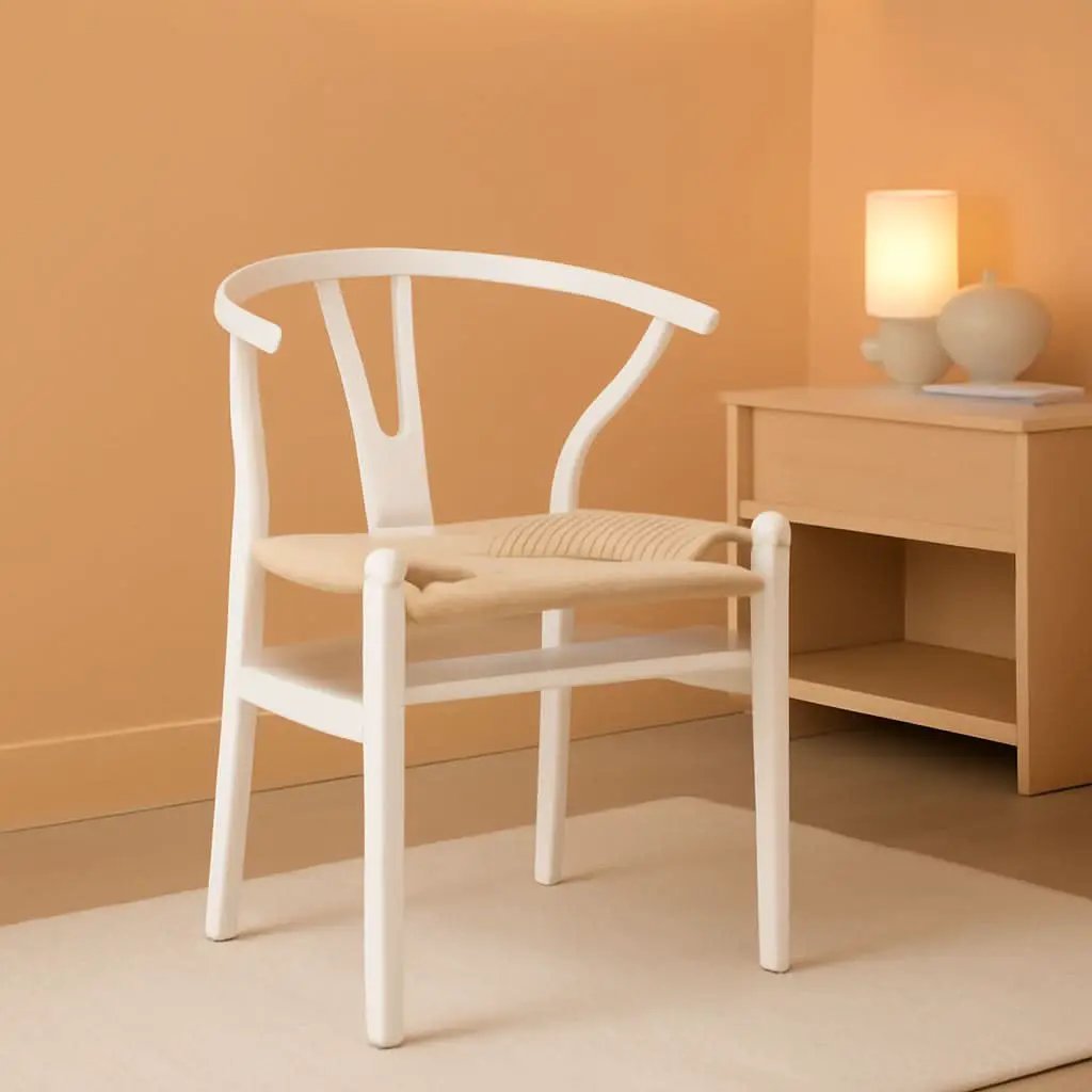 Mid Century White Weave Dining Chair For Dining Room from PriceLows™