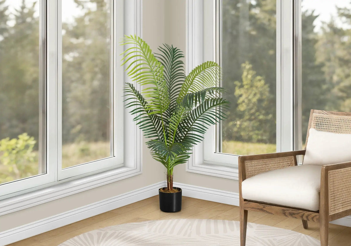 47 Inch Artificial Palm Tree | 8 Real Touch Palm Leaves | Indoor Faux Floor Plant | Potted