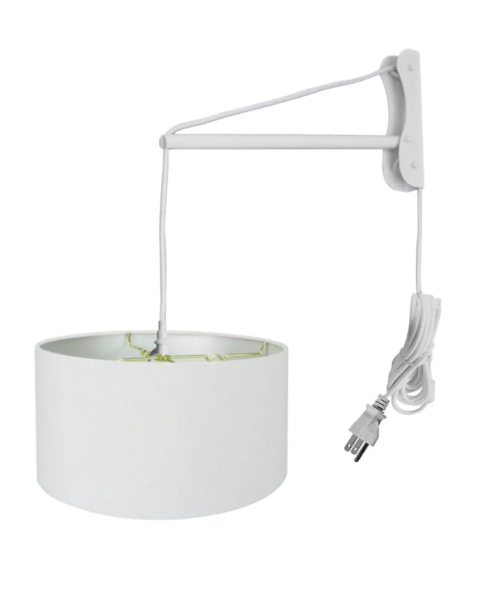 Wall Mount Pendant Light | Plug In | 2 Light 16 Inch | White Linen Drum