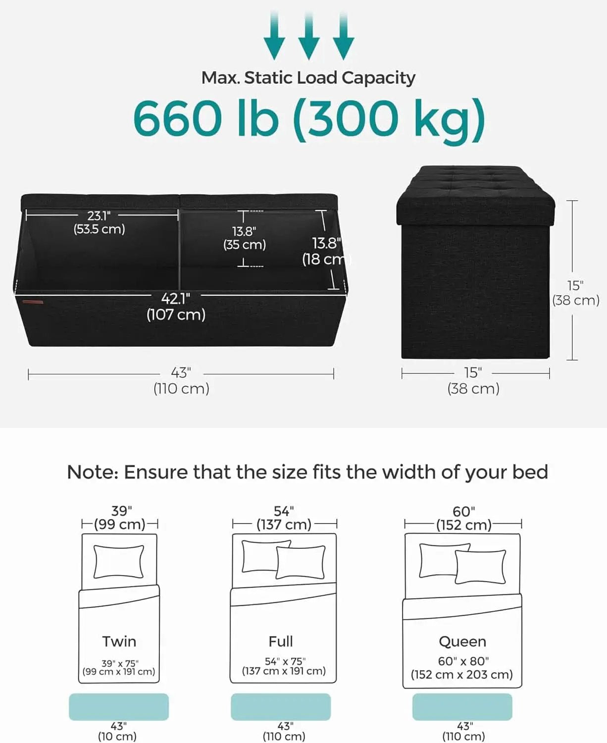 Ink Black 43 Inches Super Ultra Foldable Storage Ottoman from PriceLows™