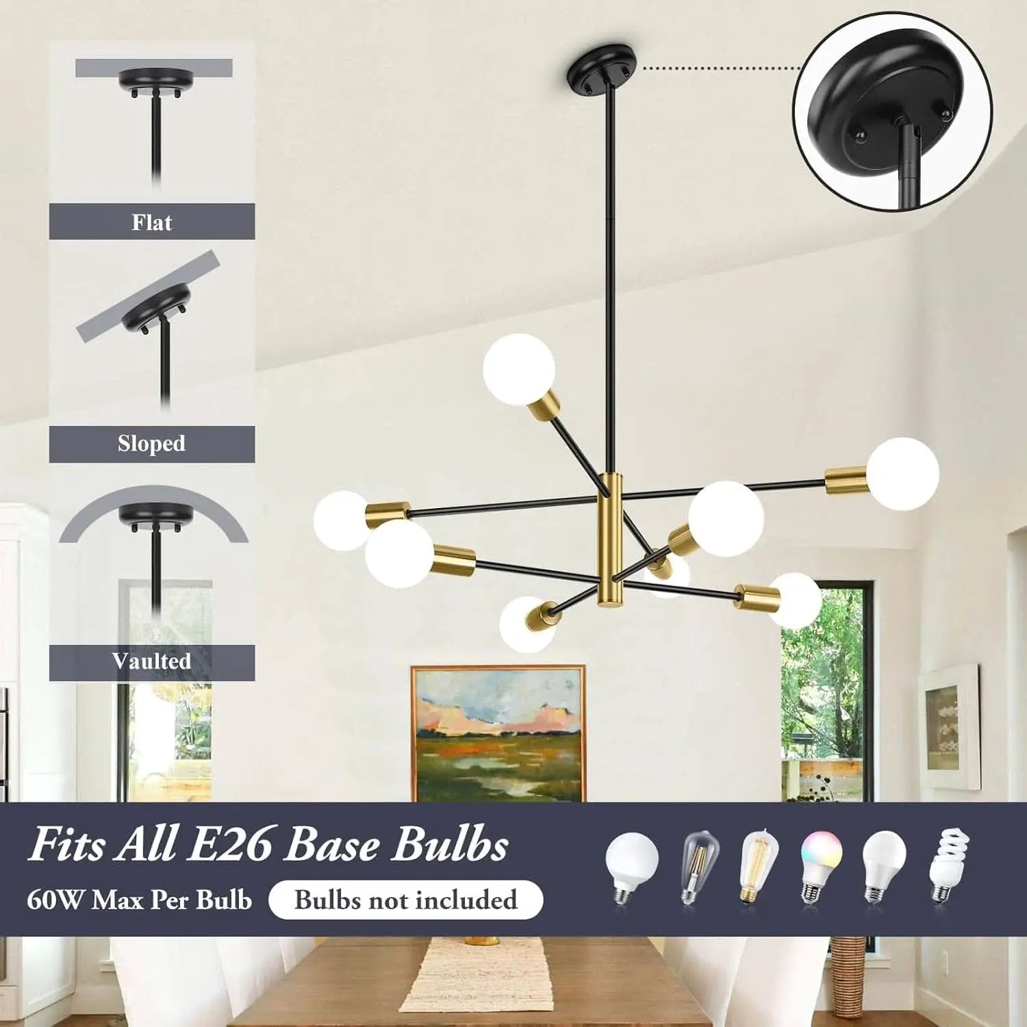 Eight Light Modern Sputnik Chandelier Black And Gold from PriceLows™