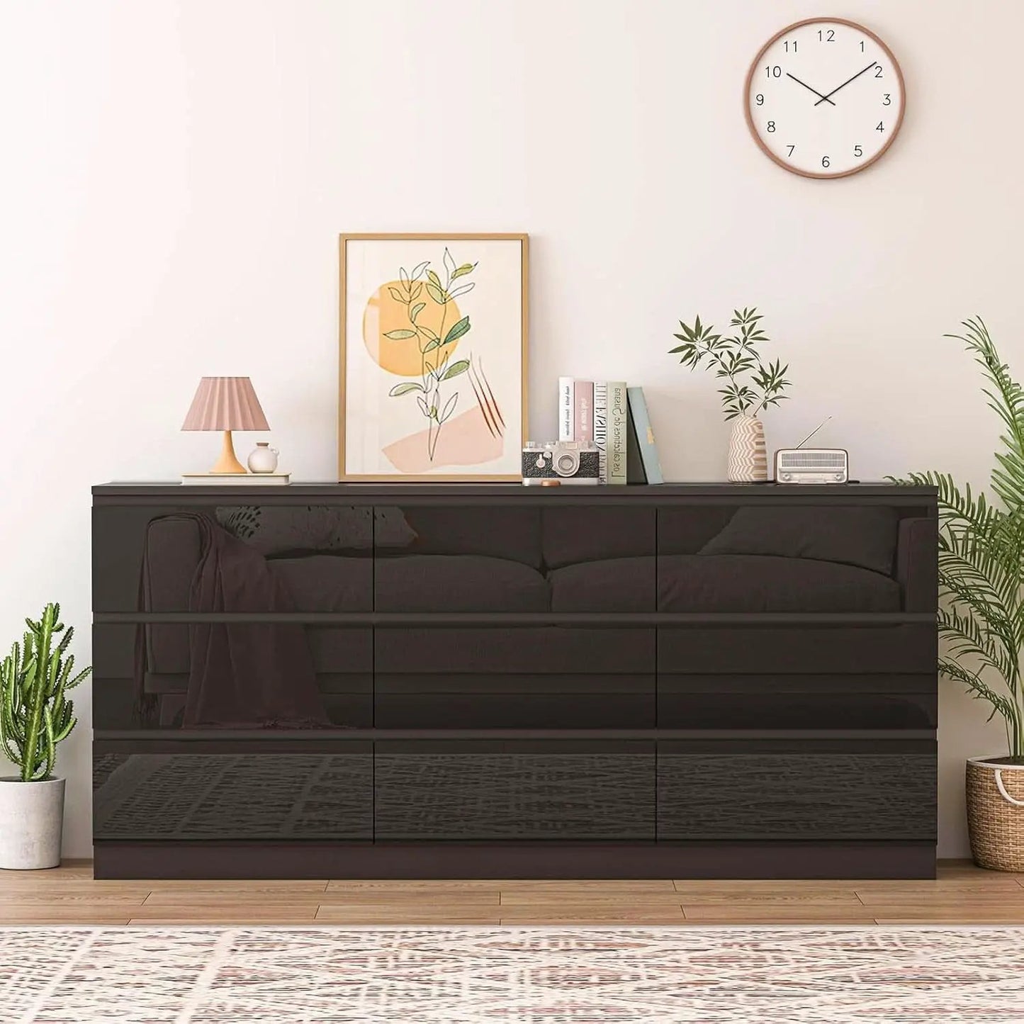 70 Inch Black Dresser With Built In Power Outlets Storage from PriceLows™