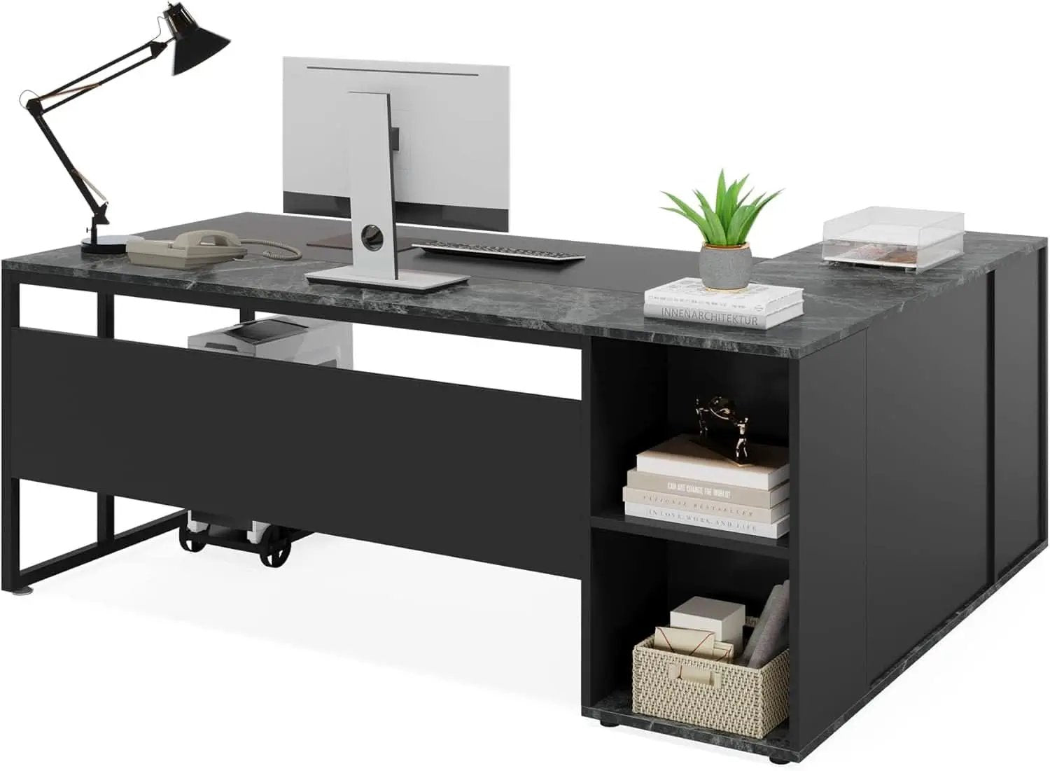 71 Inch Black L Shaped Executive Desk With Storage from PriceLows™