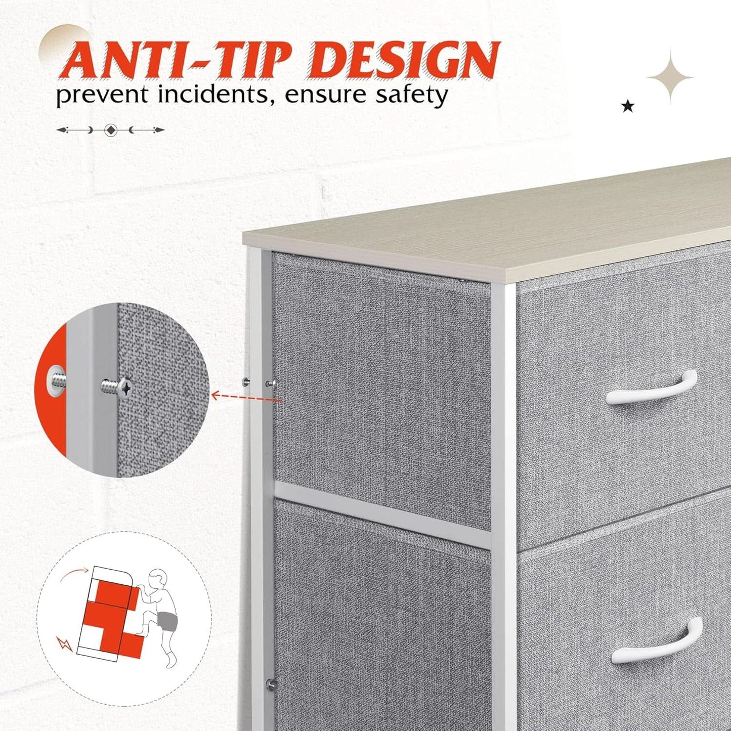 Light Grey Tall Dresser With 10 Drawers For Bedroom Storage from PriceLows™