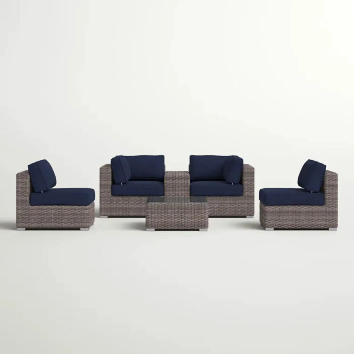 Wicker Seating Group Set | Table And Cushions Included | Aluminum Frames | Hand-Woven Wicker