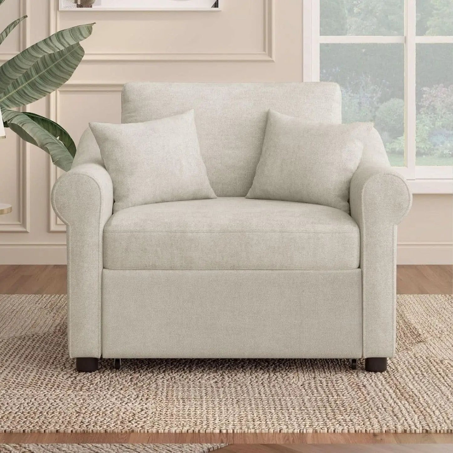 Chenille Convertible Sleeper Chair With Backrest Beige from PriceLows™