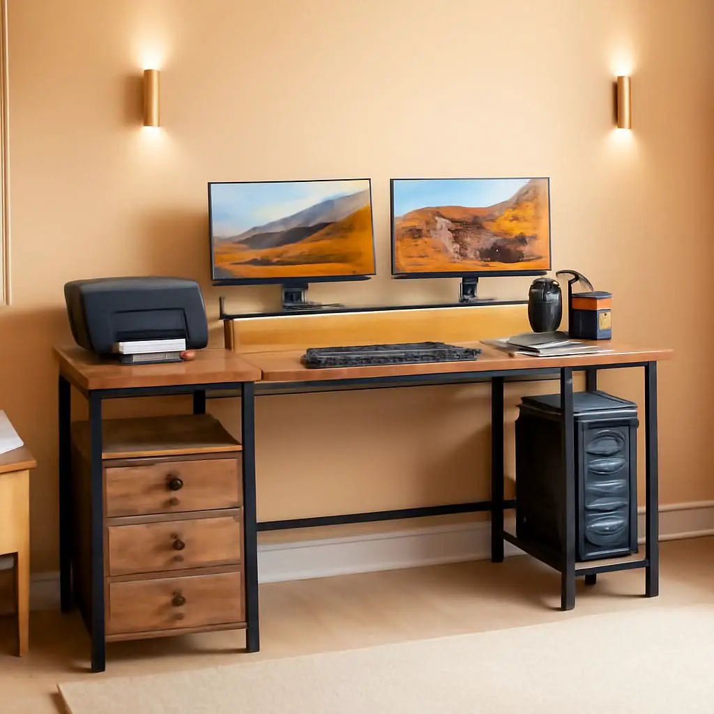 60 Inch Computer Desk With Storage Drawers And LED Lights from PriceLows™
