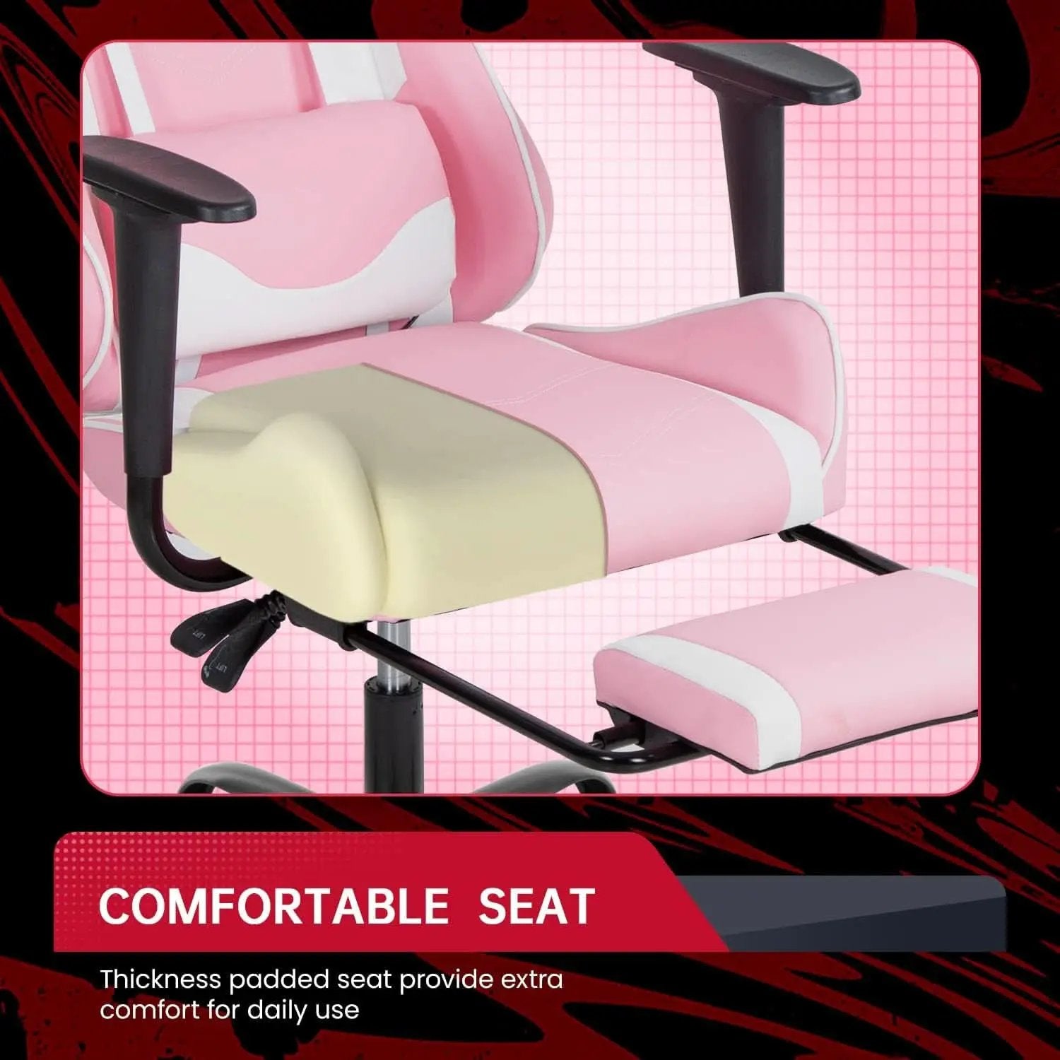 Pink PC Gaming Chair With Lumbar Support For Home Office from PriceLows™
