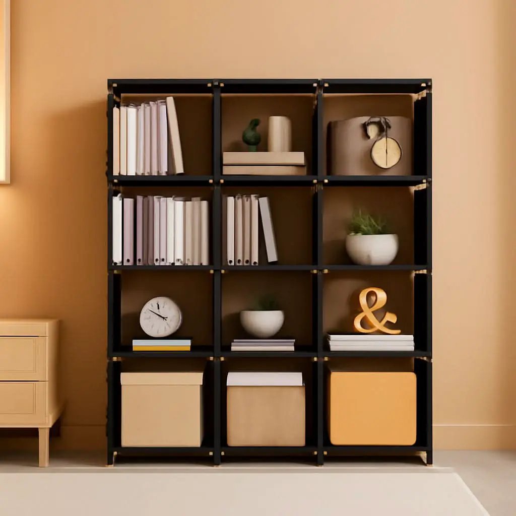 Black Twelve Cube Metal Bookcase System For Home Office from PriceLows™