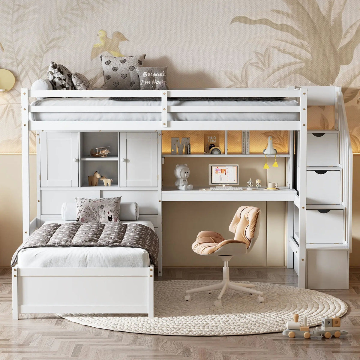 Loft Bed | Solid Pine Wood | Built In Desk | Side Storage