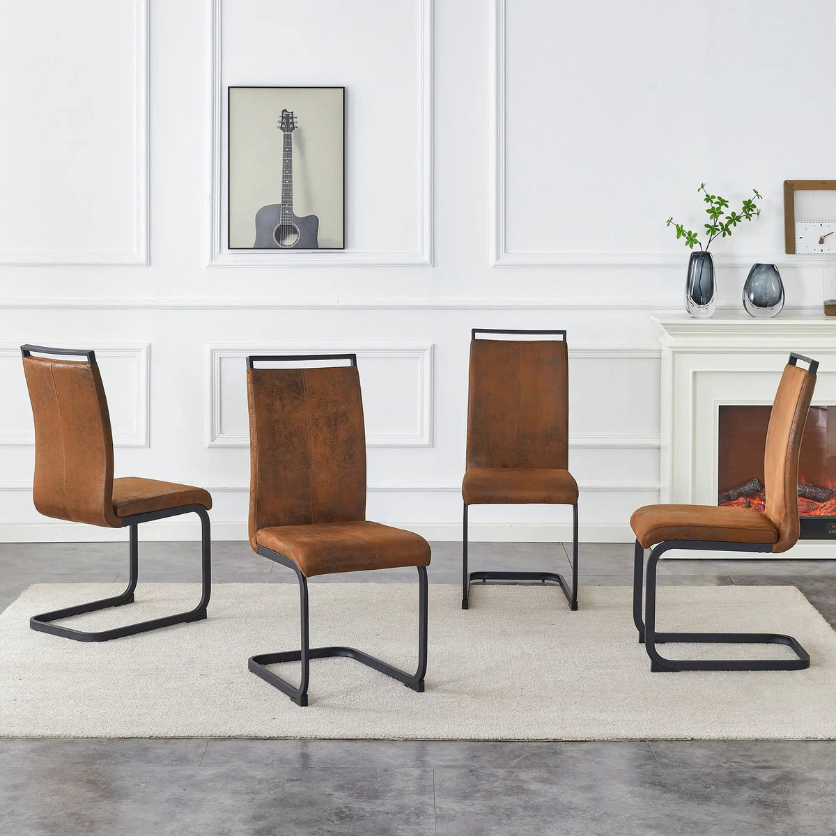 Dining Chairs With Ergonomic Backrest Chair Set | 2 Pieces | Fabric & Metal | Dining Room