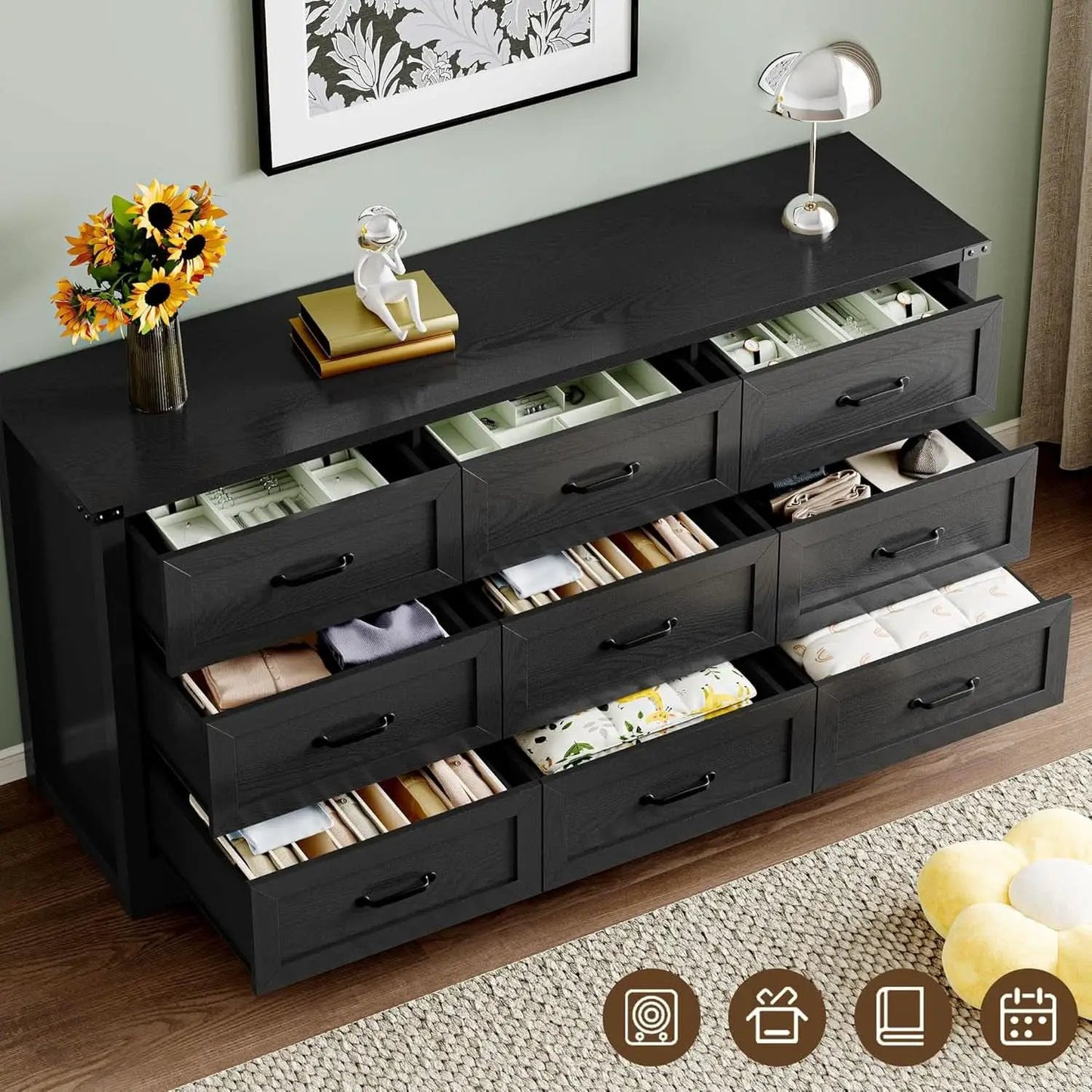 9 Drawer Dresser For Bedroom Modern Wooden Anti Tip from PriceLows™