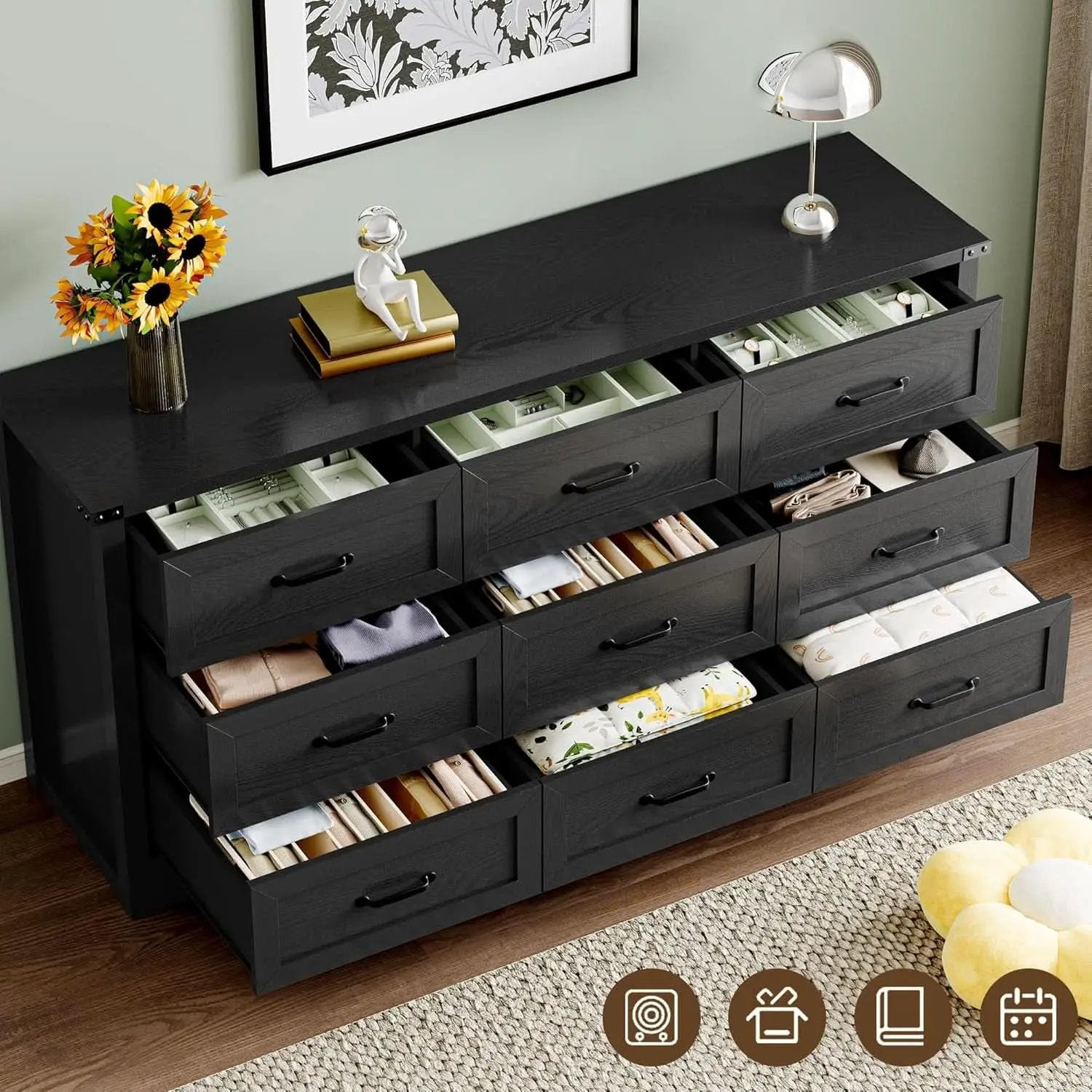 9 Drawer Dresser For Bedroom Modern Wooden Anti Tip from PriceLows™