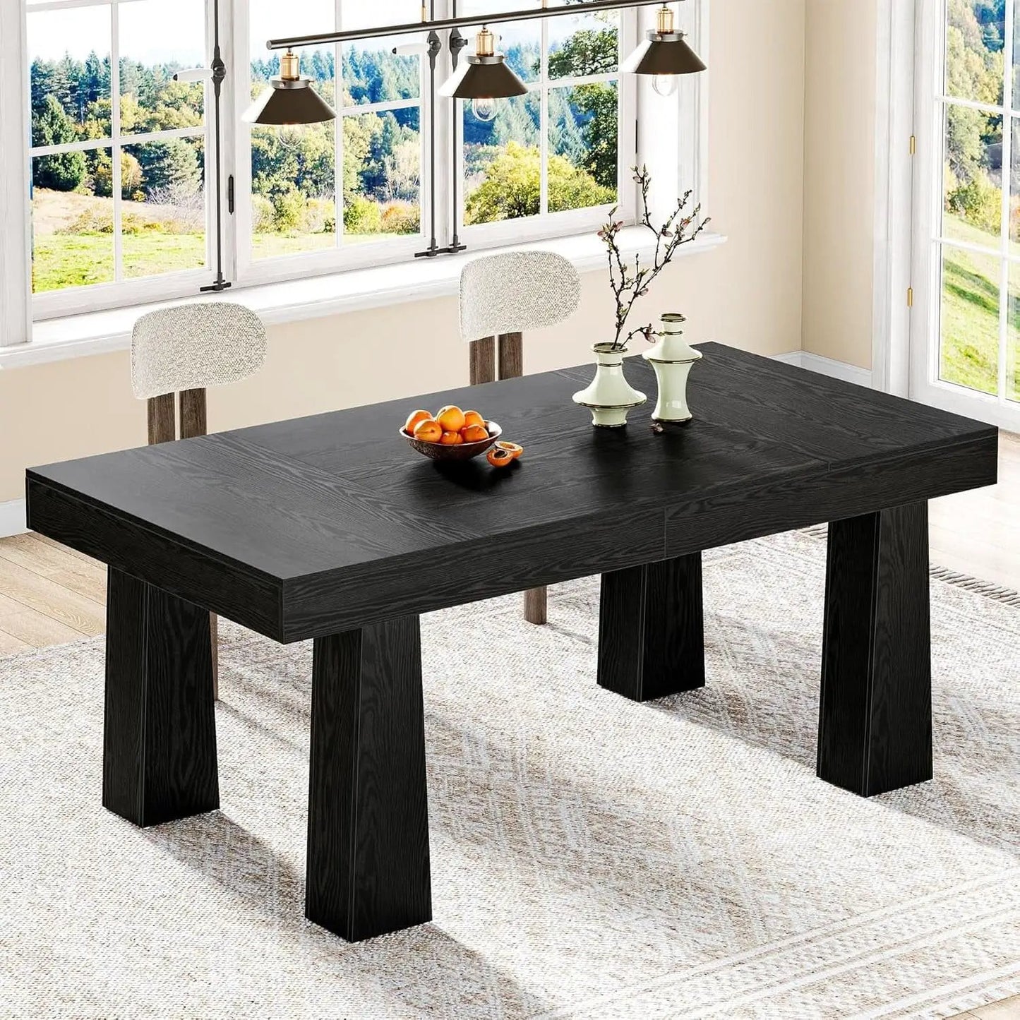 63 Inch Black Rectangular Dining Table With Heavy Duty Legs from PriceLows™