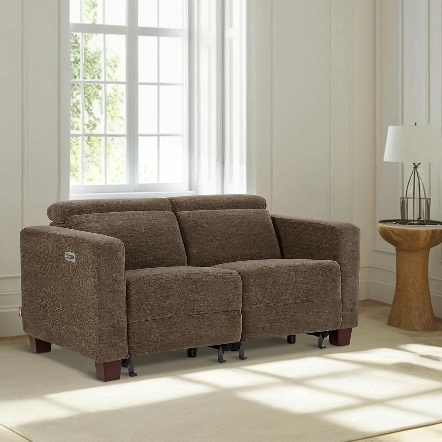 62.2 Inch Wall Hugger Power Loveseat Recliner with Adjustable Headrest and USB Ports in Coffee Fabric from PriceLows™